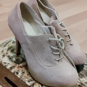 Nude lace up booties